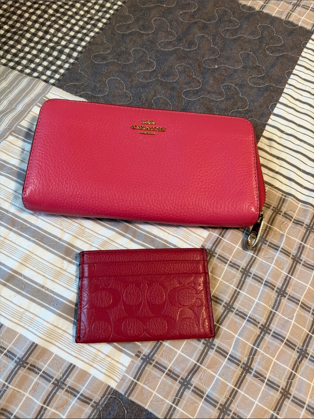 Coach Hot Pink Zip-Around Wallet with Matching Card Case